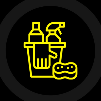 A cartoon picture of a bucket of motorcycle cleaning supplies