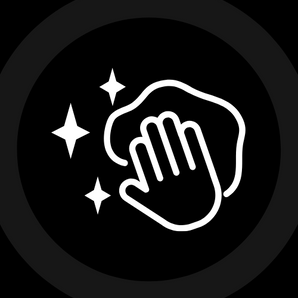 A cartoon hand with a cleaning towel 