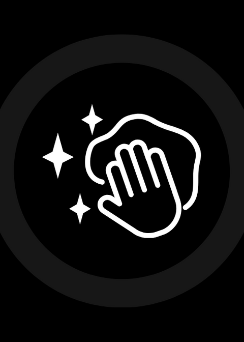 A cartoon hand with a cleaning towel 