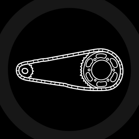 A cartoon drawing of a set of chain and sprockets