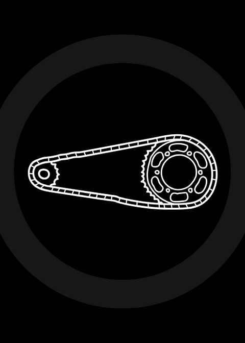 A cartoon drawing of a set of chain and sprockets