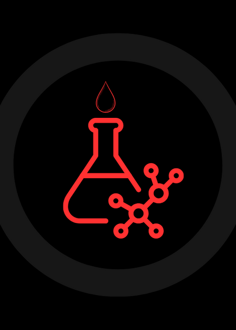 a cartoon drawing of a oil drop with a science beaker and molecules