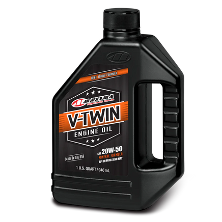 A 946ml bottle of Maxima Racing V-twin 20W50  Mineral Engine Oil