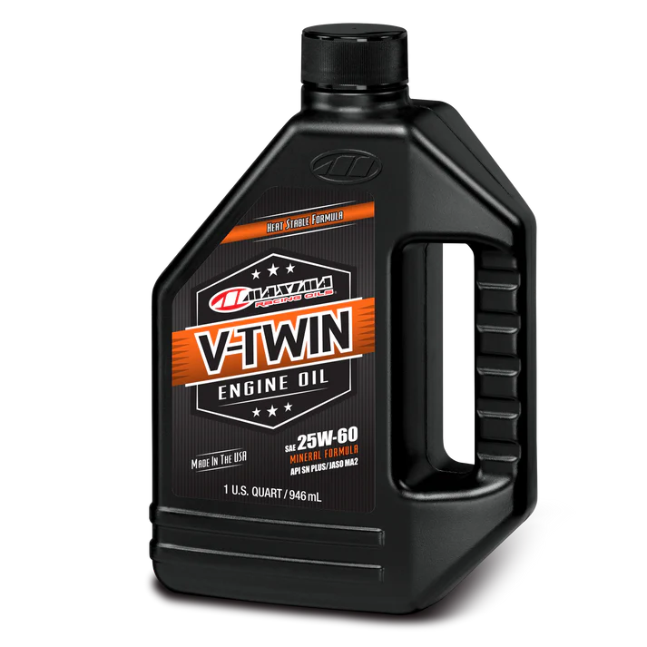 A 946ml bottle of Maxima Racing V-twin 20W60 Mineral Engine Oil